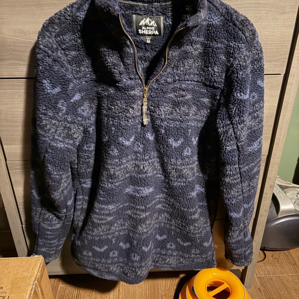 Sherpa Fleece Half-Zip Pullover in Grey and Blue